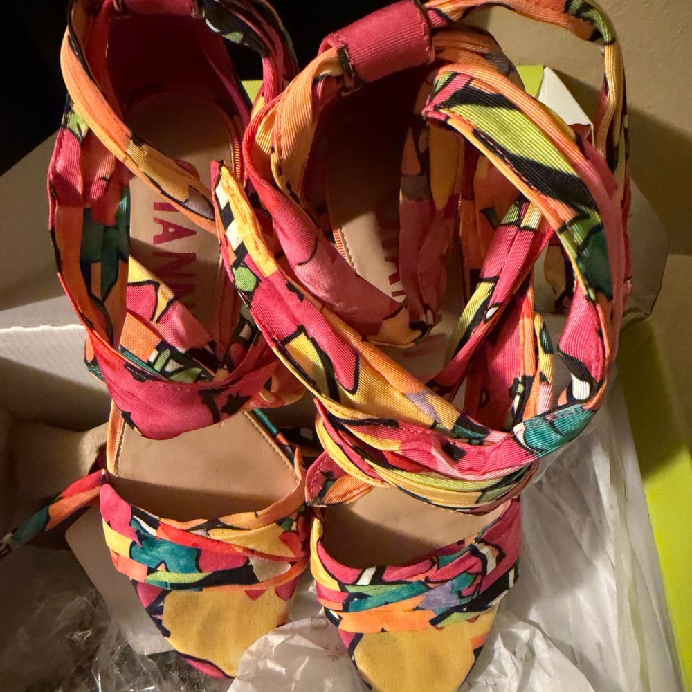 Gianni Bini Multi-Color Strappy Block Heel Sandals - Picture 2 of 4